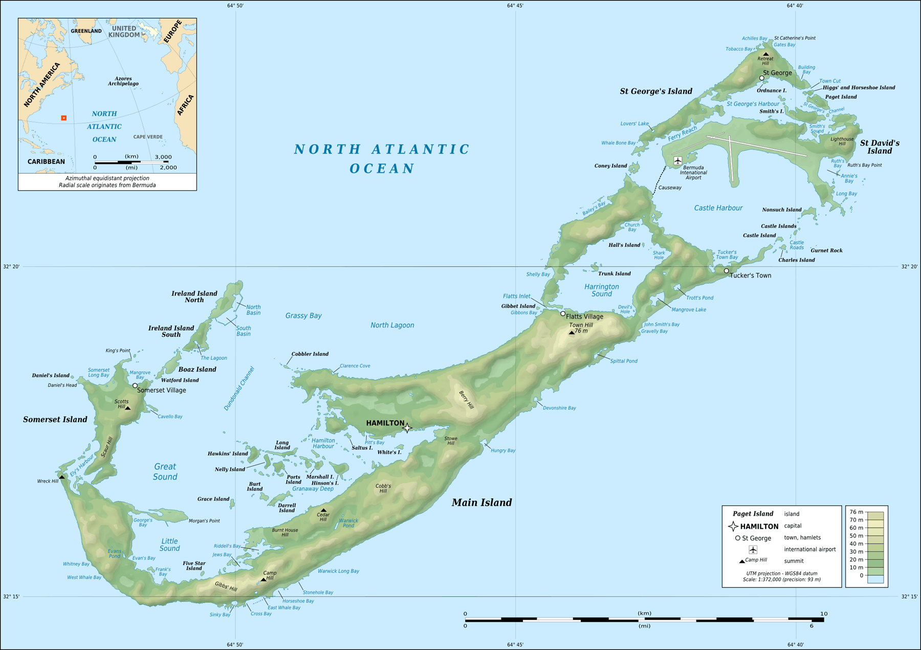 Bermudes physique carte